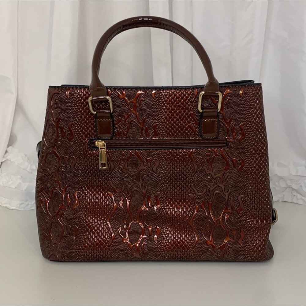 Python Print Embossed Patent Brown Shoulder Bag W… - image 4